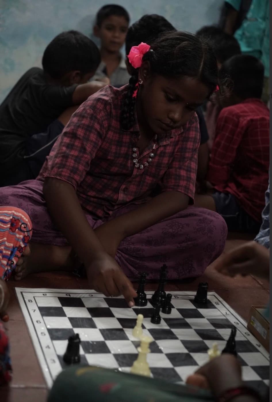 A student lines up her next move.